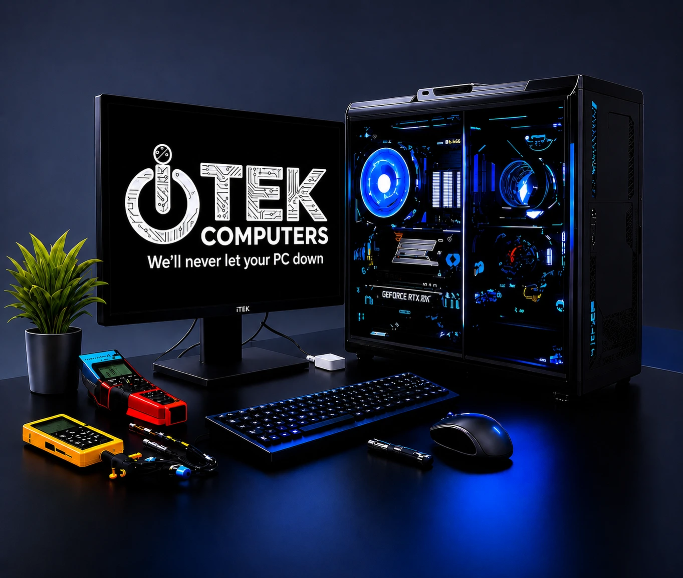 Contact banner featuring iTEK Computers repair services